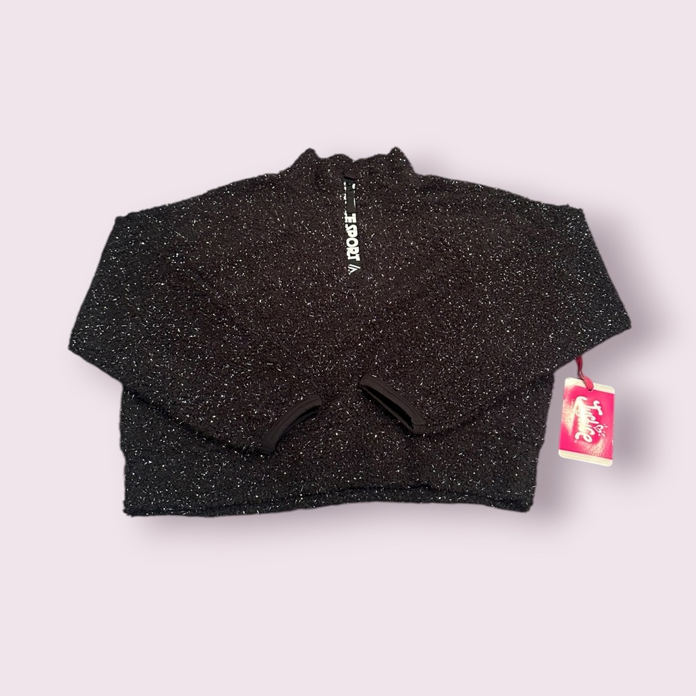 NWT Girls Justice Elegant Black Sparkle Quarter Zip Sweatshirt Size Medium (10)